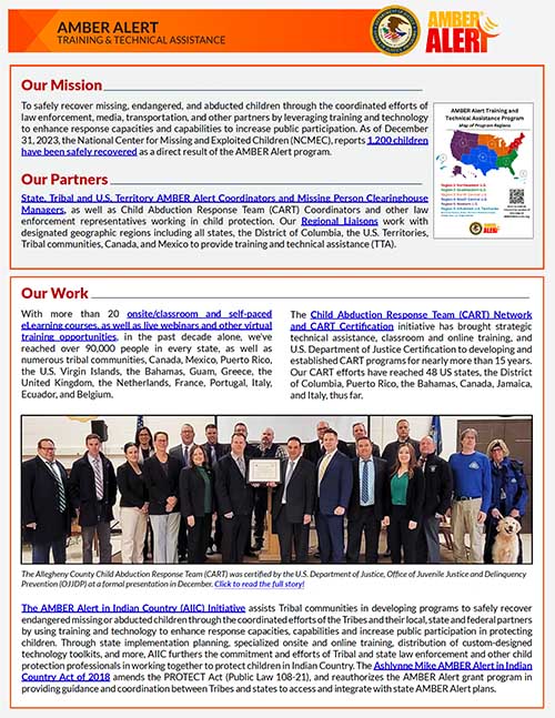AMBER Alert Training and Technical Assistance Program Fact Sheet Image